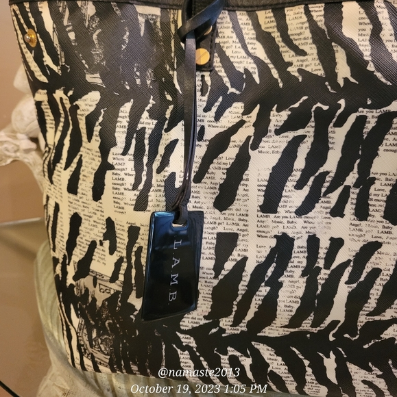 L.A.M.B. by Gwen Stefani Zebra Print Newsprint Tote Luxury Designer Bag #604 - Picture 3 of 15